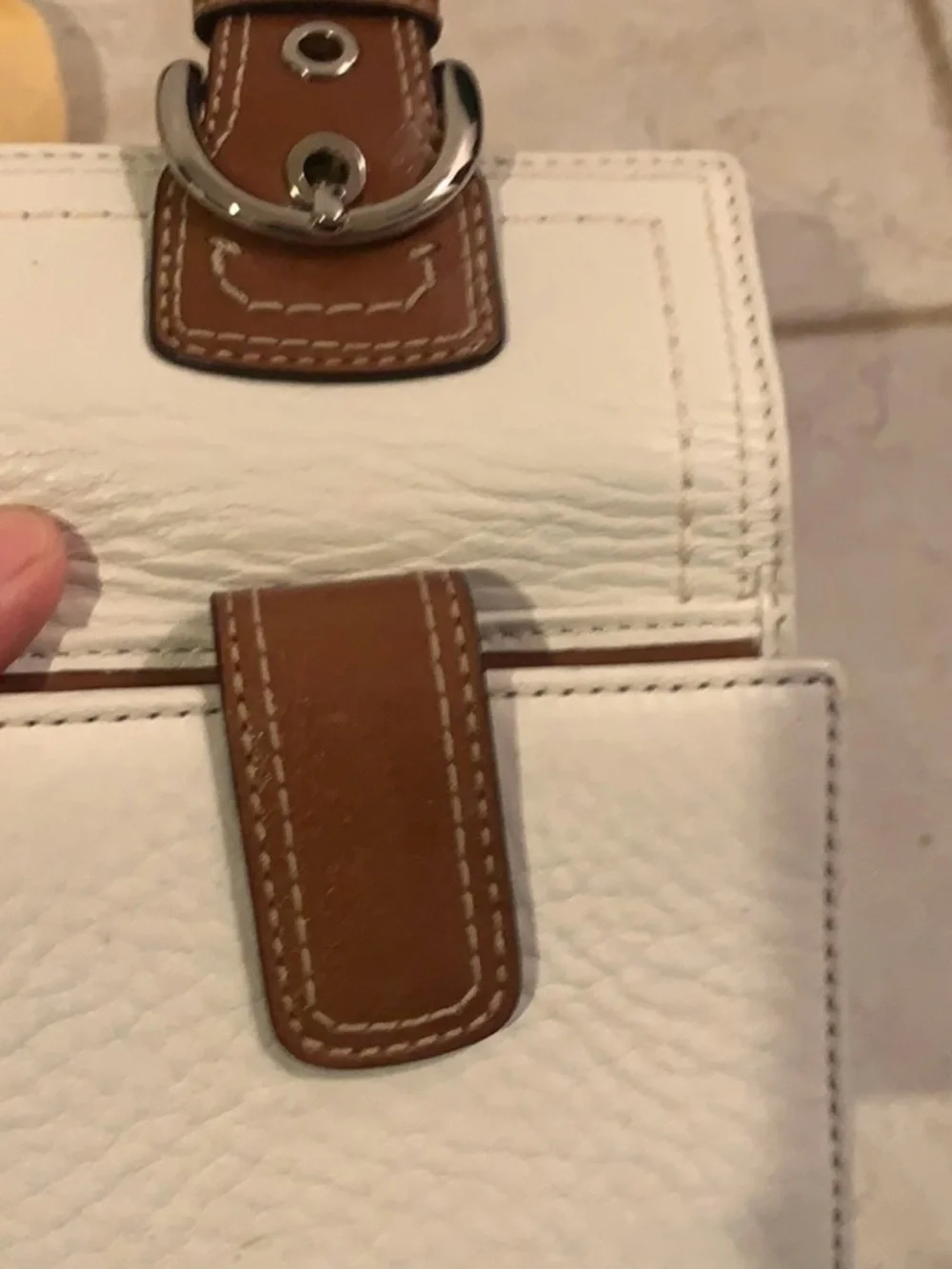 Coach White Leather Tote with Tan Trim and Matching Wallet